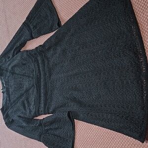 Ann Taylor Fit 'n' Flare Lace Knit Detail Black Lace Long Sleeve Dress